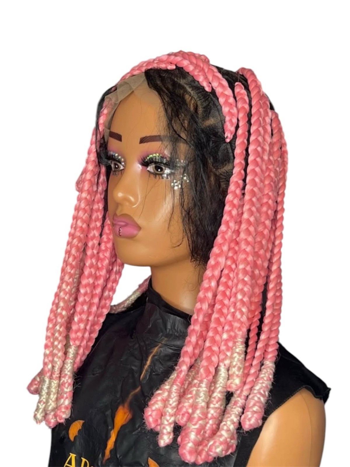 Pink/Blonde Ombré Braided Lace Front Wig 14in Free-Part Elastic Combs