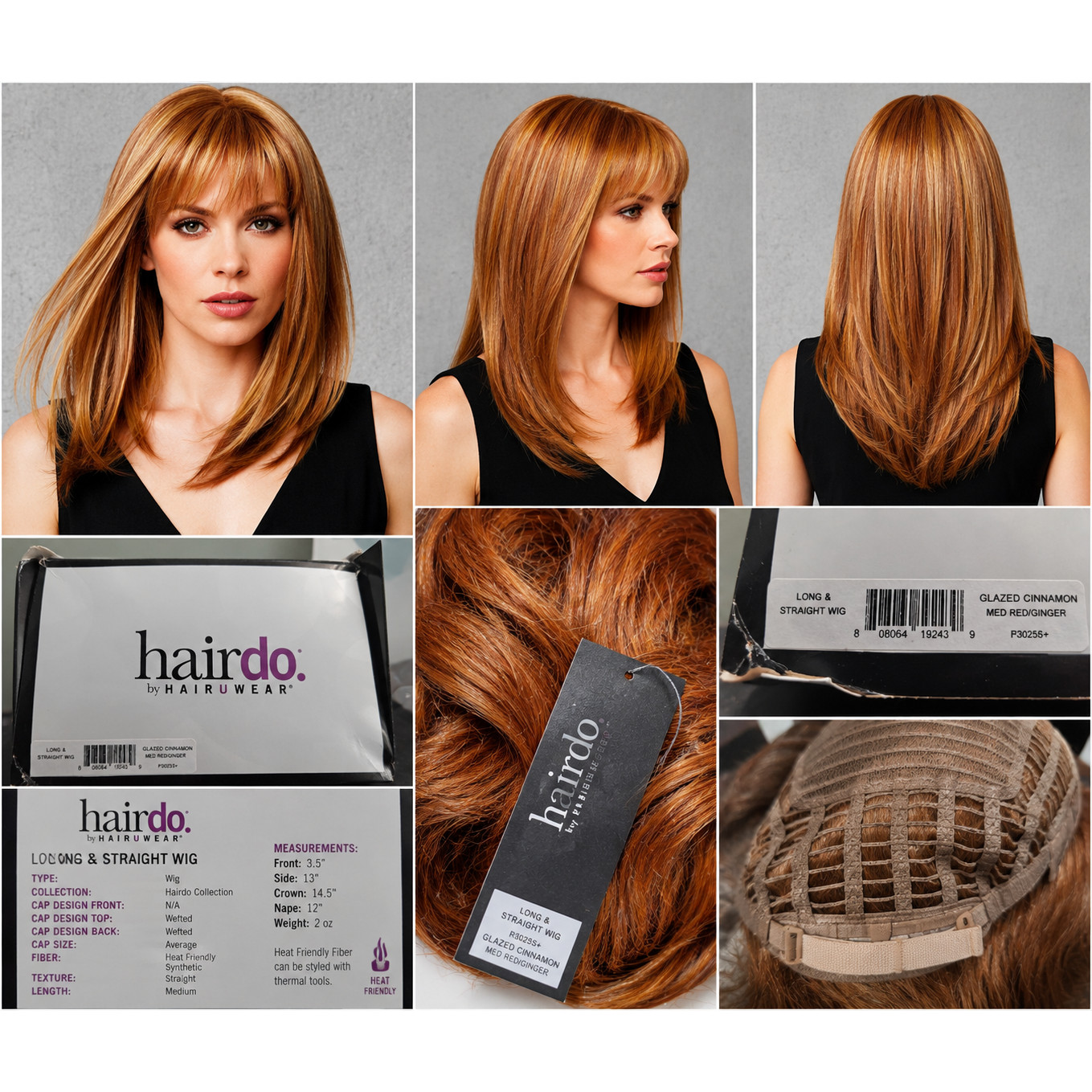 HairUWear Long & Straight Wig R3025S+ Glazed Cinnamon Medium Red Ginger Average