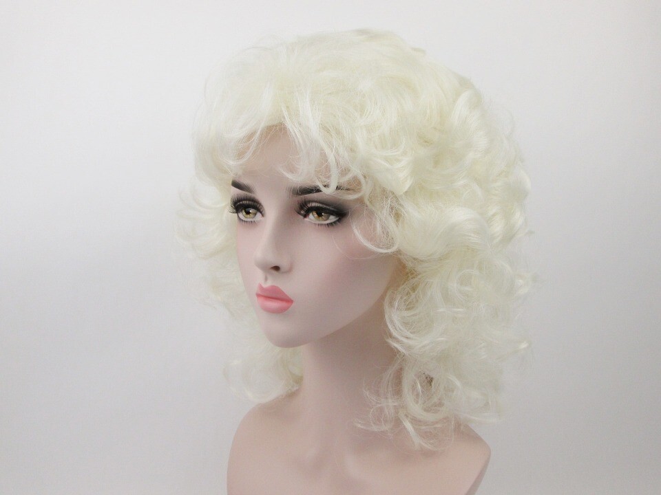 80’S WOMENS MEDIUM LENGTH WAVY LOOSE CURLS CURLY WIG W/ LAYERED FRONT SIDES LISA