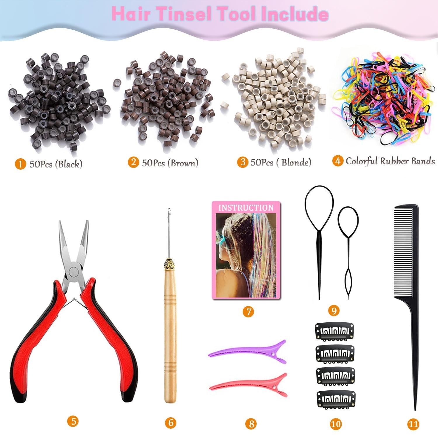 Fashion-Forward Hair Tinsel Kit: 20 Stunning Colors, Includes Easy-Use Tools