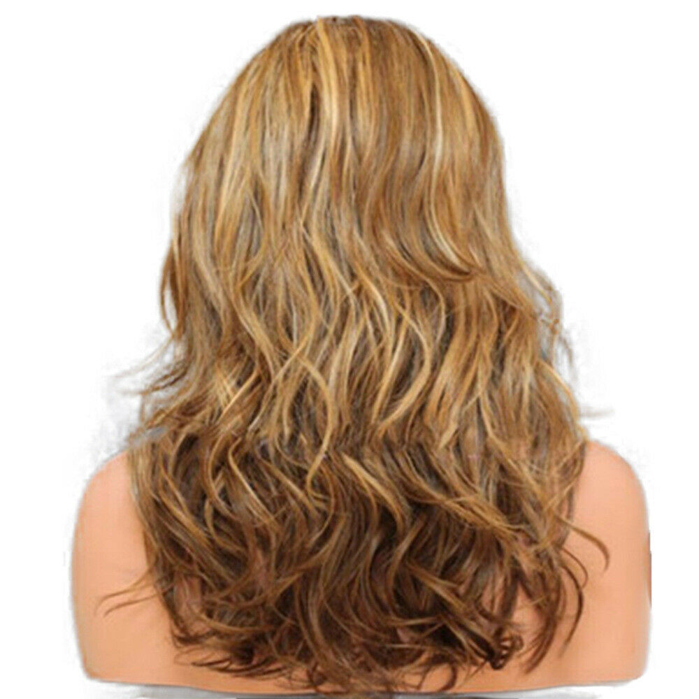 23″ Women Long Blonde Curly Wig Natural Wavy Hair Wigs w/ Bangs Cosplay Party