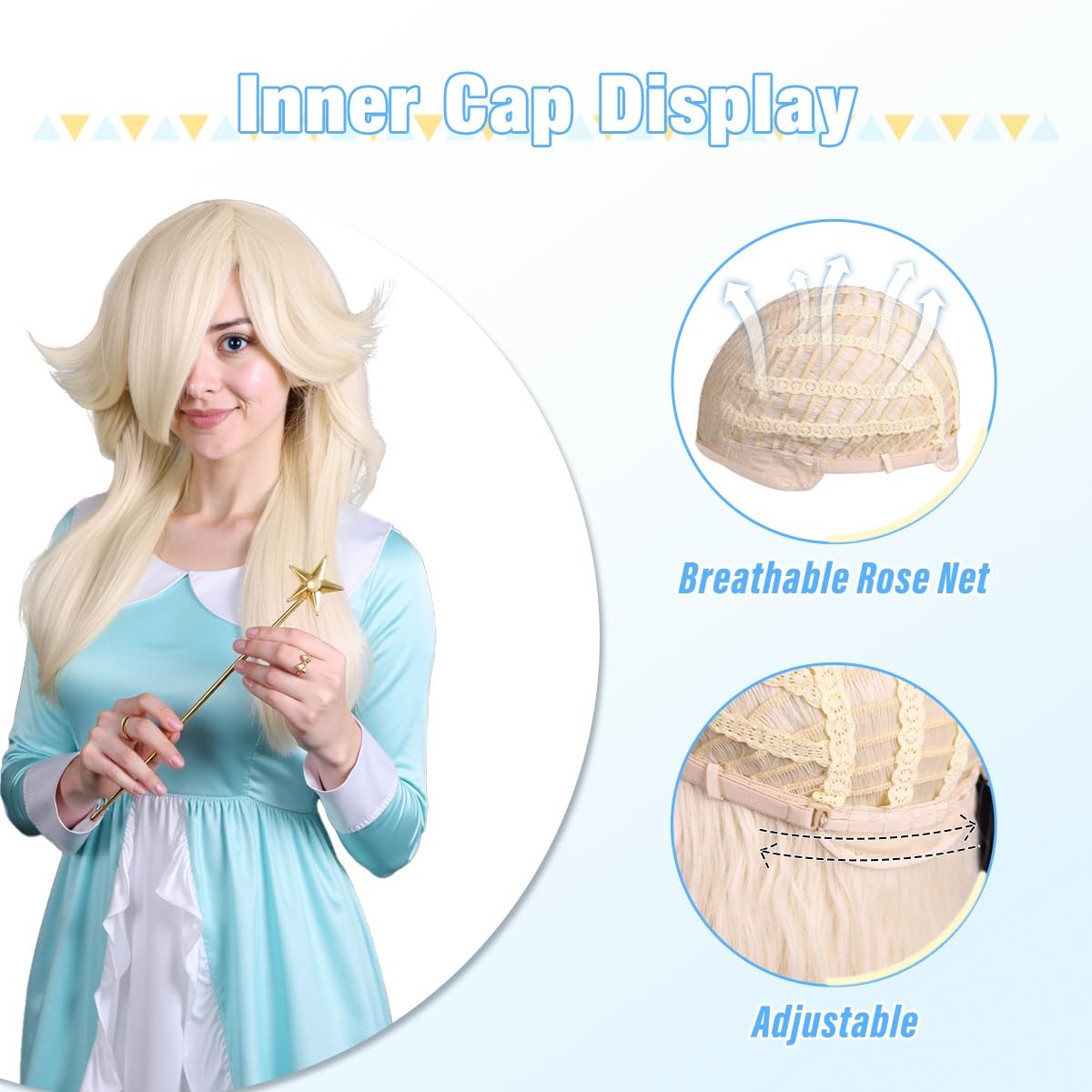 Long Wavy Blonde Princess Cosplay Wig for Women Halloween Party Costume (Big …