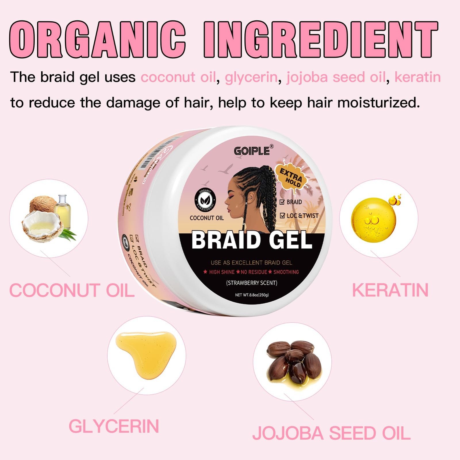 Braid Gel Good for Twist, Locs, Braids, Edge No Flake Extra Hold High Shine