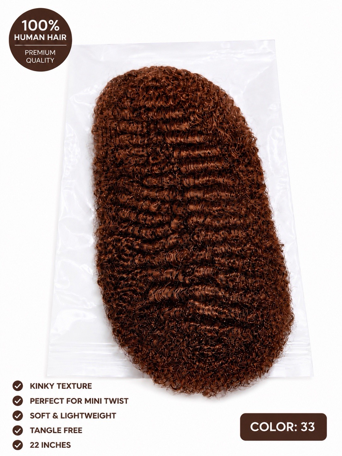 100% Human Hair Kinky Hair Extensions, 22in, Tangle Free, Soft, Multi Colors 50g