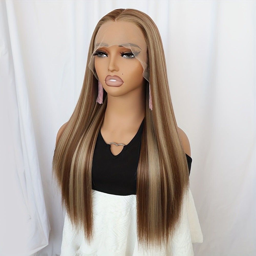Blonde Mixed Color Hair Lace Front Wigs Synthetic Long Straight Ombre Highlights
