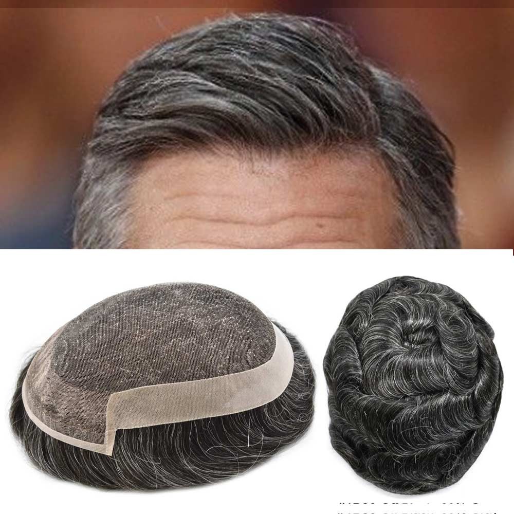 French Lace Front Mens Toupee Poly Skin Hairpieces Human Hair Replacement System