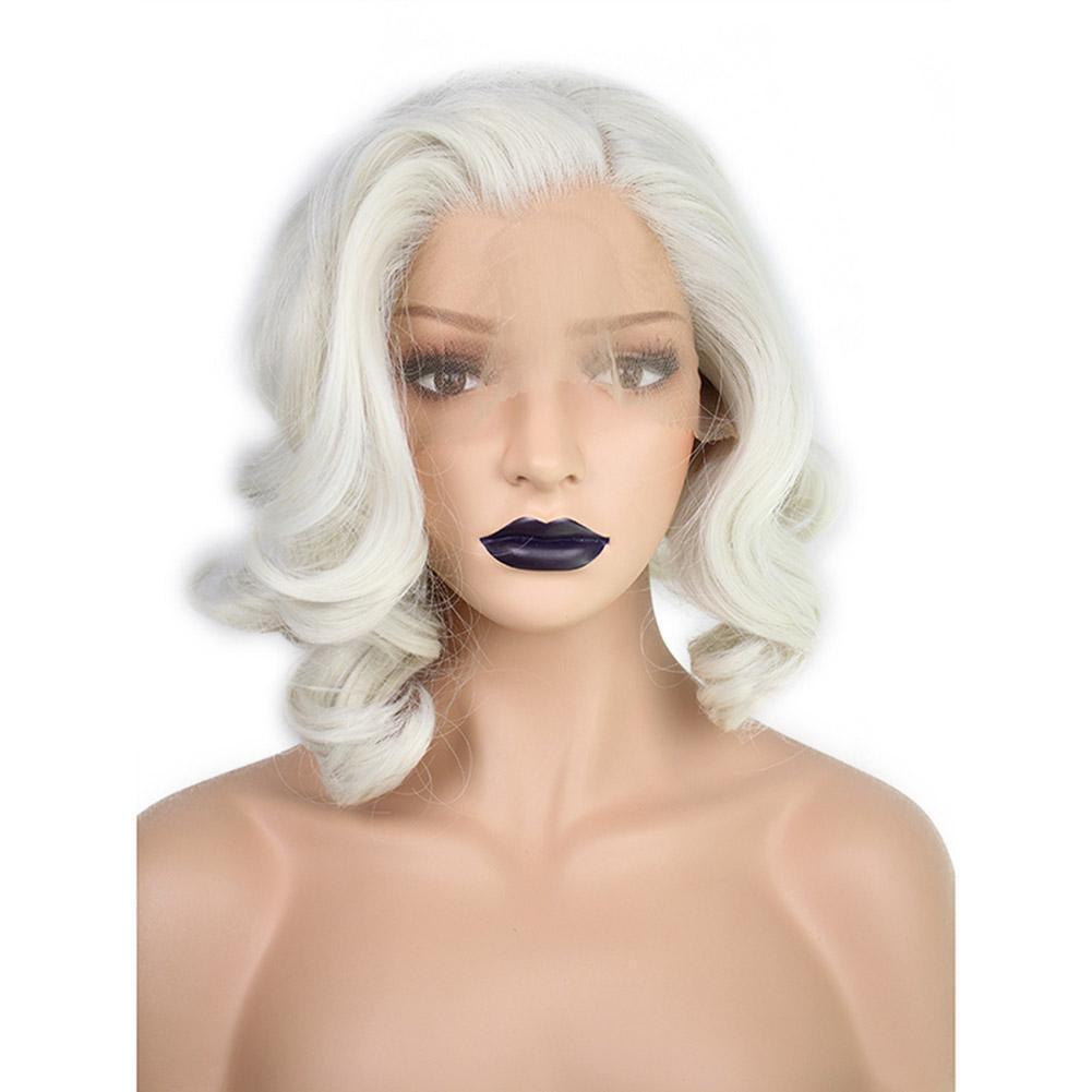 Short Platinum Blonde Lace Front Wig Curly Wavy Bob Wigs Costumes Cosplay Wigs