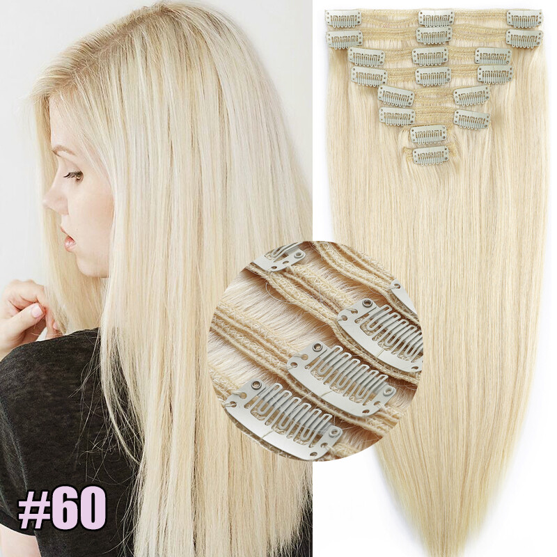 Super Thick Double Weft Clip In Remy Human Hair Extensions Full Head Blonde 140g