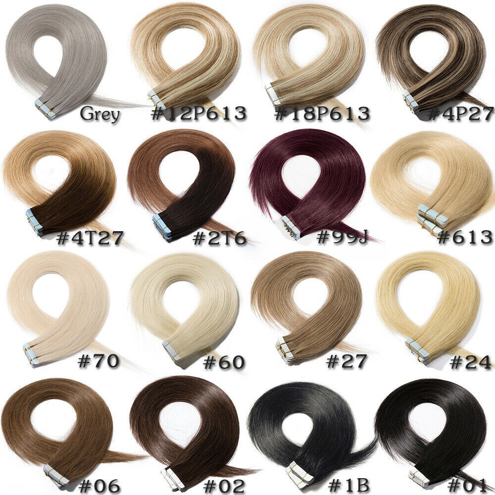 Tape In Hair Extensions Real Invisible Human Hair Skin Wefts Highlight Blonde26″