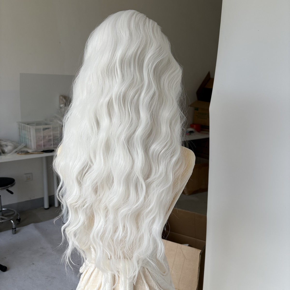 Long Wavy T Lace Frontal Wig Heat Resistant Synthetic Hair White Natural Layered