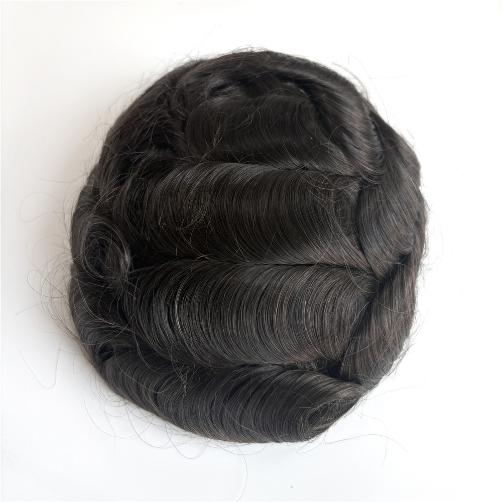 Toupee Mens India Human Hair Replecement System Fine Mono Poly Coating Hairpiece