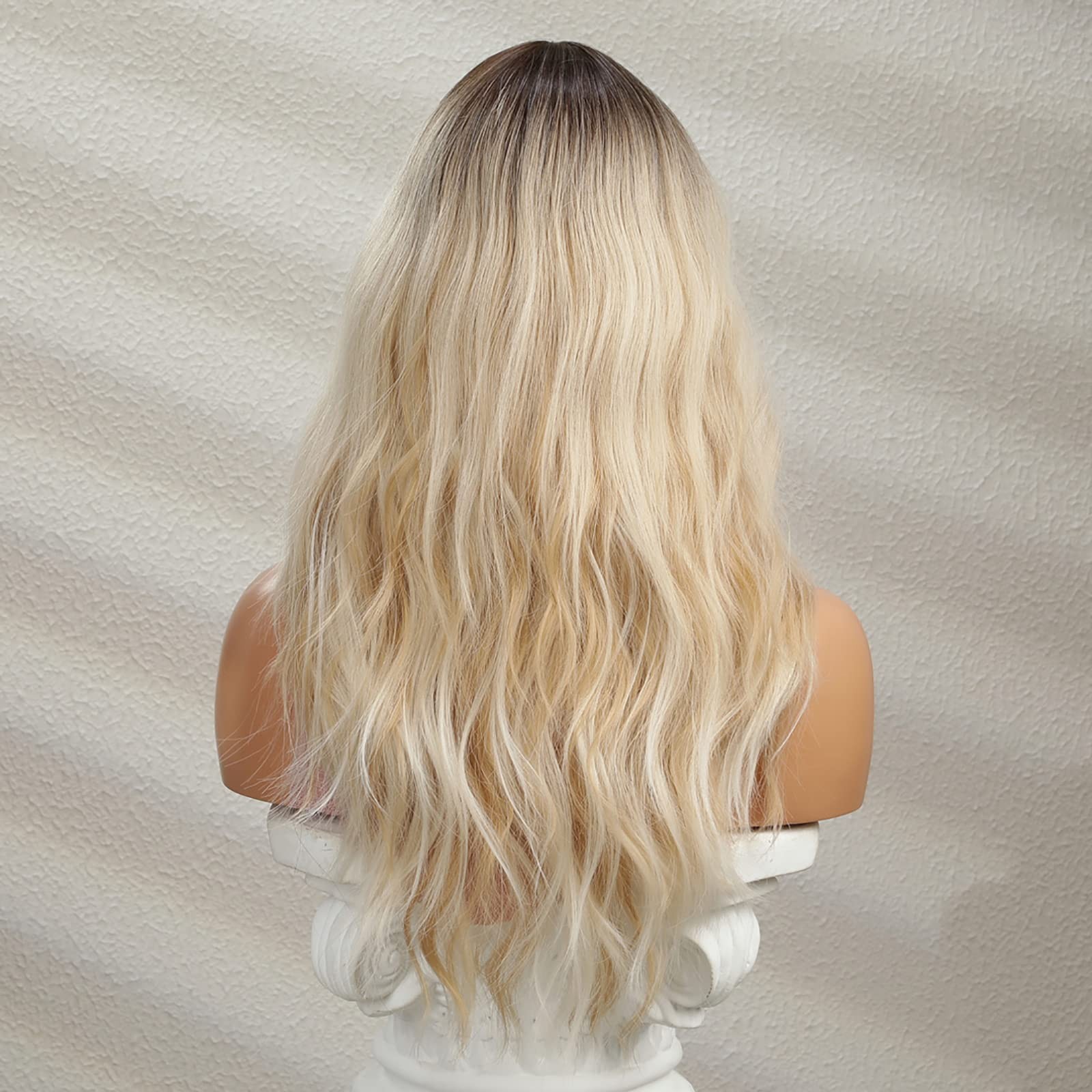 Blonde Wig for Women Long Curly Wavy Ombre Blonde Wigs Dark Roots Two Tones S…