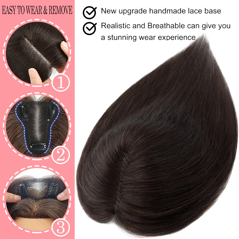 100% Remy Human Hair Extensions Clip In Silk Base Hairpiece Topper Free Part