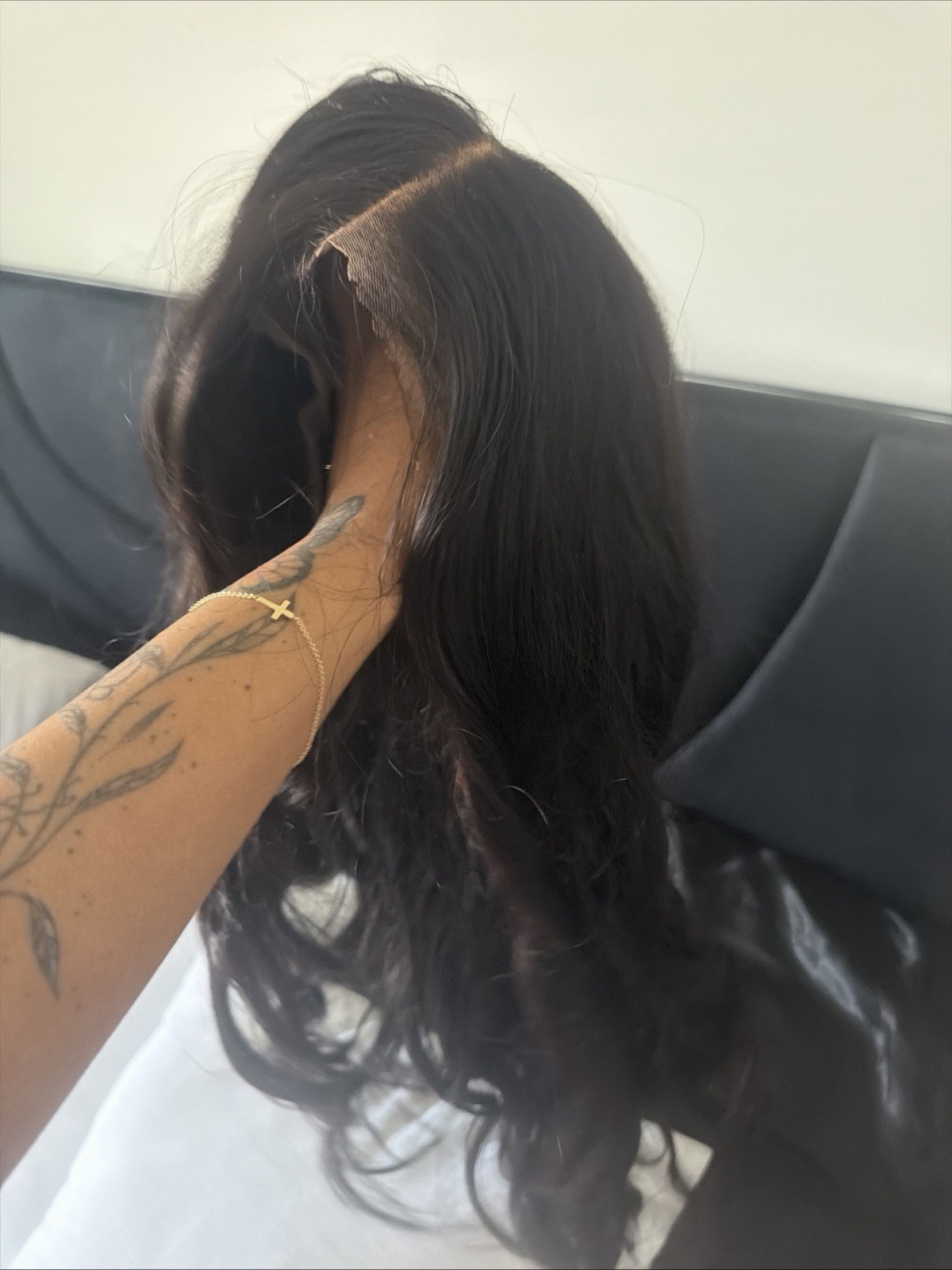 Black Human Hair Body Wave Long Lace Front Glueless Wig for Women Free-Part