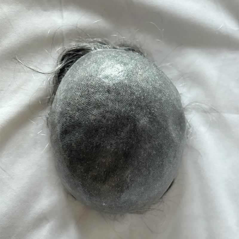 8×10 Remy Human Hair 8×10 1B50 Grey White Color Human Hair Men Toupee Skin Pu