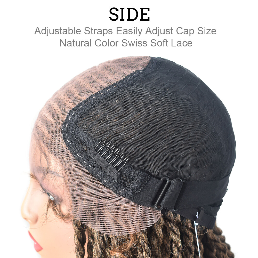 Hand Tied Swiss Lace Front Twist Braids Women Wig Baby Hair Kanekalon Synthetic