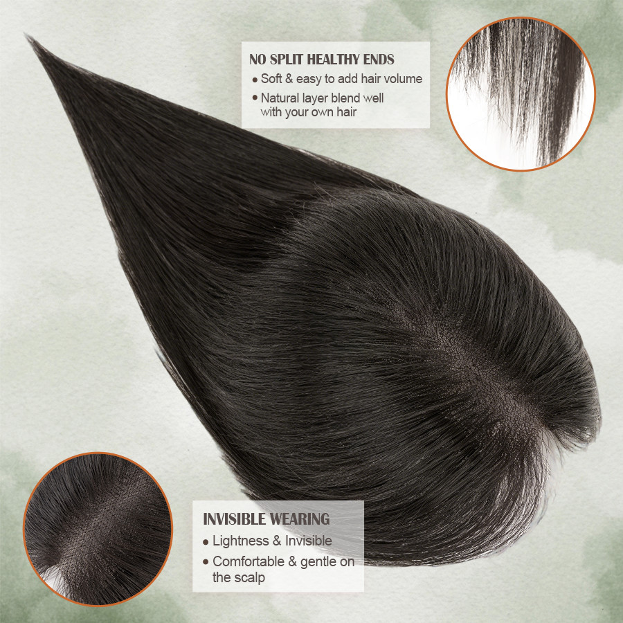 100% Real Human Hair Toppers Toupee Hairpieces Fluffy Breathable Invisible Base