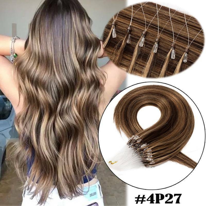 Micro Ring Link Human Hair Extensions Silicone Micro Beads Loop Tip Remy Hair US