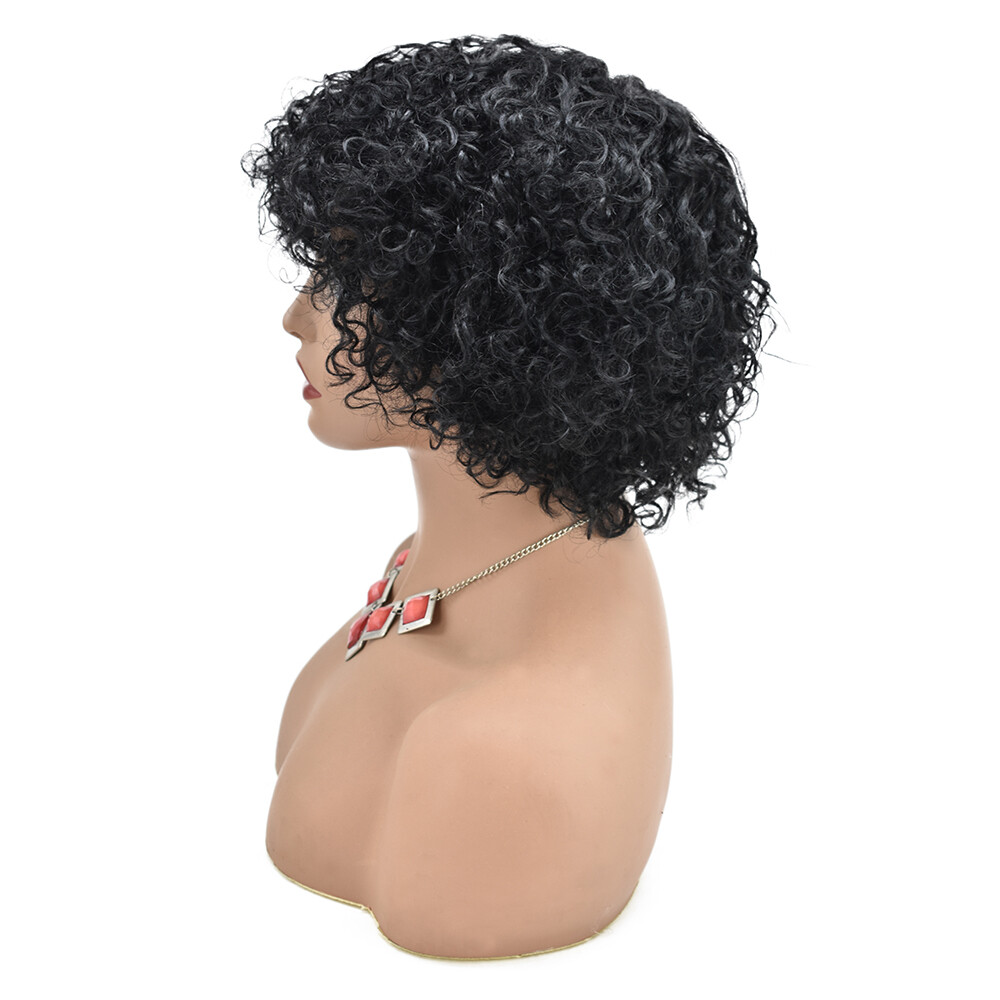Kinky Curly Afro Wigs with Bangs Short Human Hair Wig for Black Women Brazilian