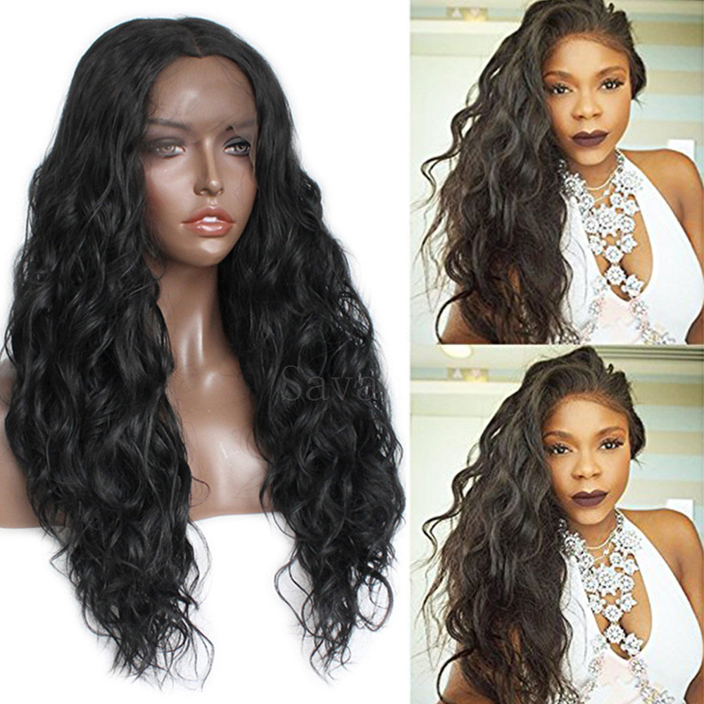 Water Wave Synthetic Lace Front Wig Baby Hair Glueless Heat Resistant Fiber Hair