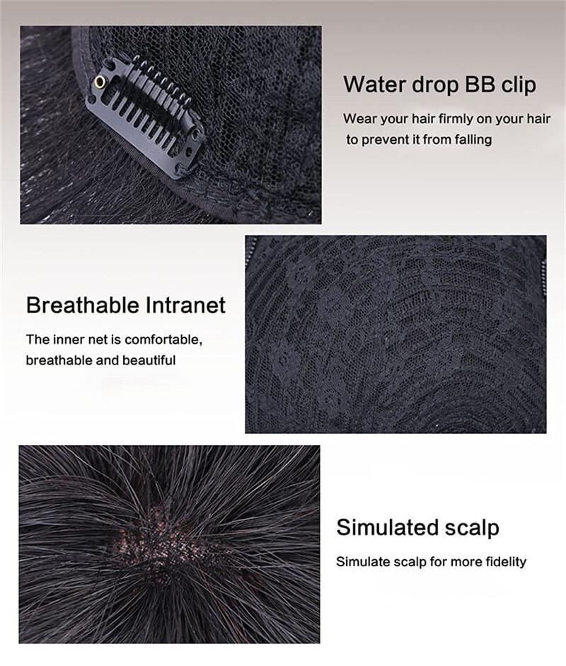 Men’s 100% Real Human Hair Topper Toupee Clip in Hairpiece Top Short Natural Wig