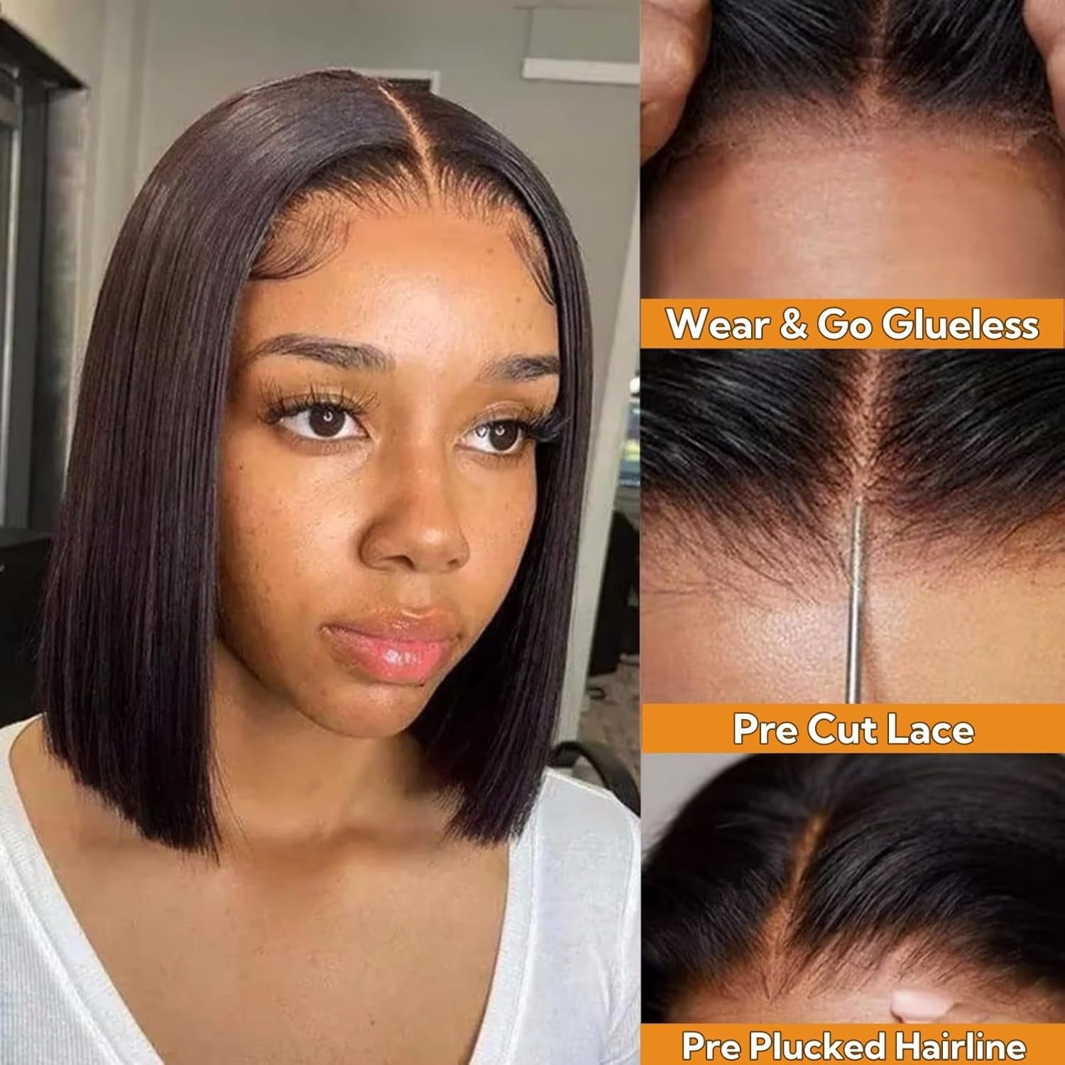 Wear and Go Glueless Bob Wigs Human Hair 4×4 Hd Lace Closure WigStraight Bob Wig