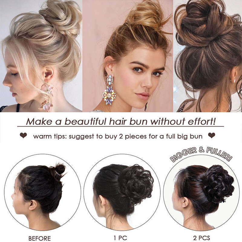 Real Remy Human Hair Bun Curly Messy Bun Hair Piece Scrunchie Updo Extensions