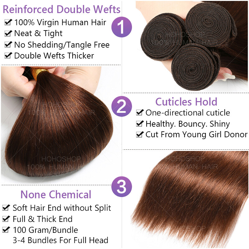 Straight Thick 100% Malaysian Virgin Bundles Human Hair Extentions Weave Weft 8A