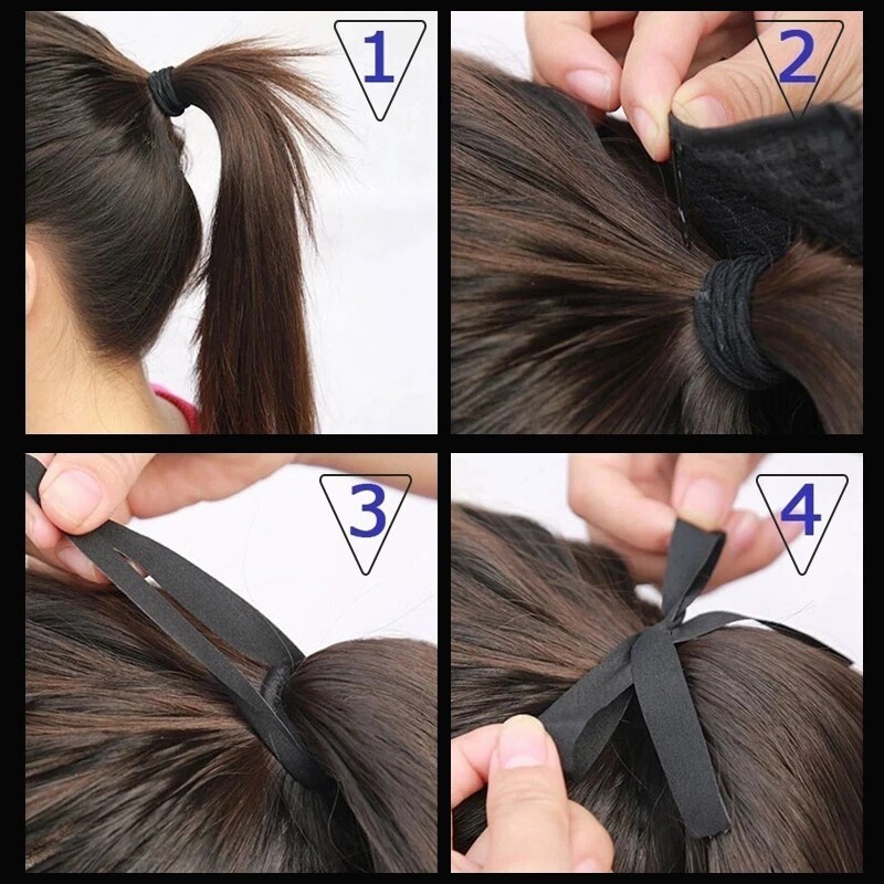 33in 140g Curly 85cm As Human Hair Extensions Corn Wave Ponytail Hairpiece Black