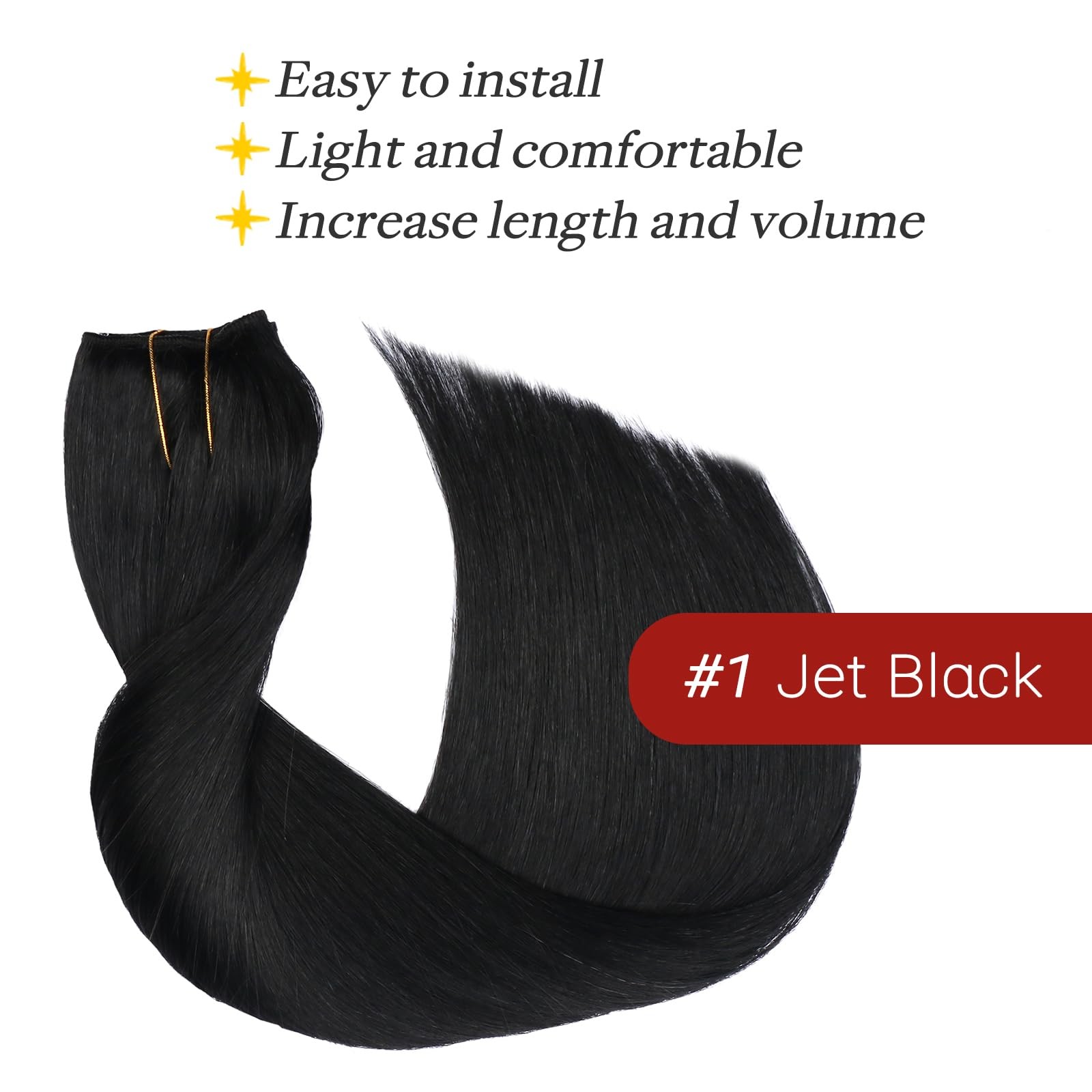 Safireny Invisible Wire Hair Extensions Real Human Hair 22 Inch 85G Jet Black