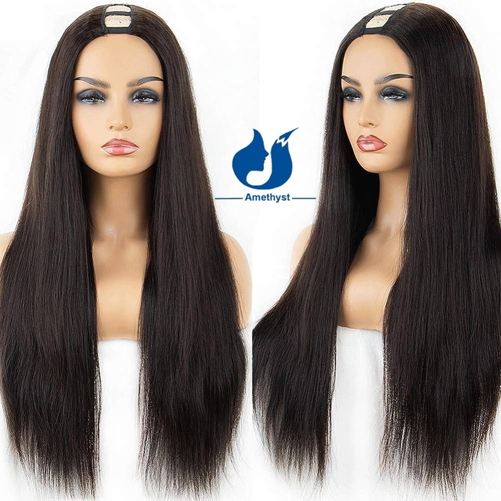 Light Yaki Straight Human Hair U Part Wig For Black Women Middle Part U Shape