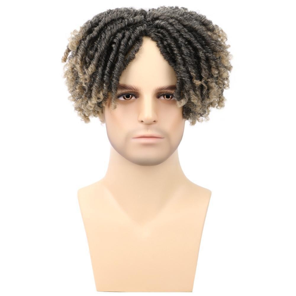 Men’s Synthetic Dreadlocks Toupee, African Twist Curly Hairpiece for Black Men