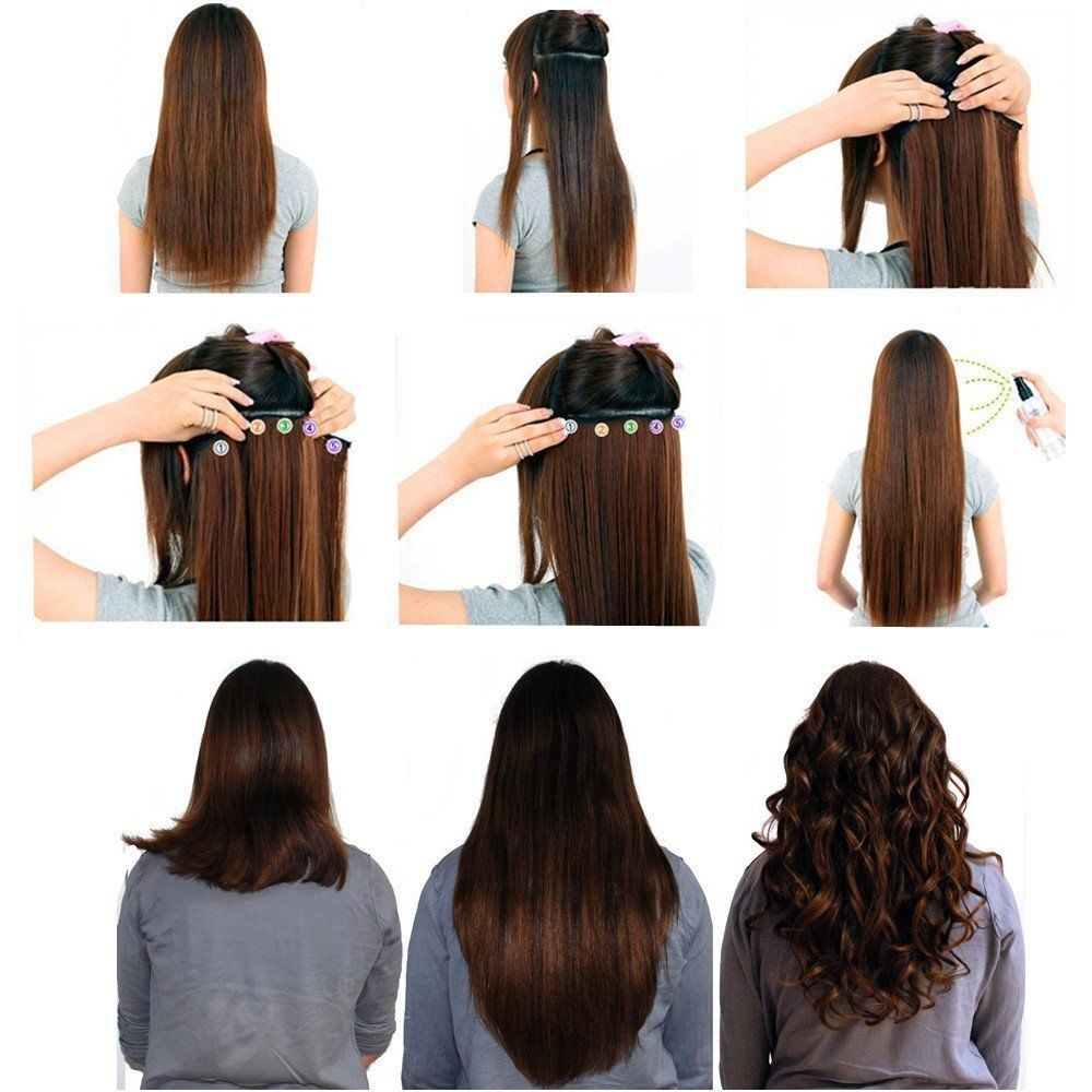 One Piece(5 Clips) Clip in Hair Extensions Full Head Balayage Curly Hairpiece US