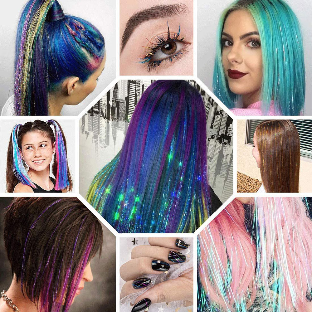 Sparkle Hair Tinsel Holographic Glitter Extensions Tinsel Kits False Hairstyling