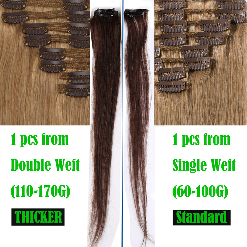EXTRA THICK Double Weft Clip In 100% Human Hair Extensions Full Head 140g BLONDE