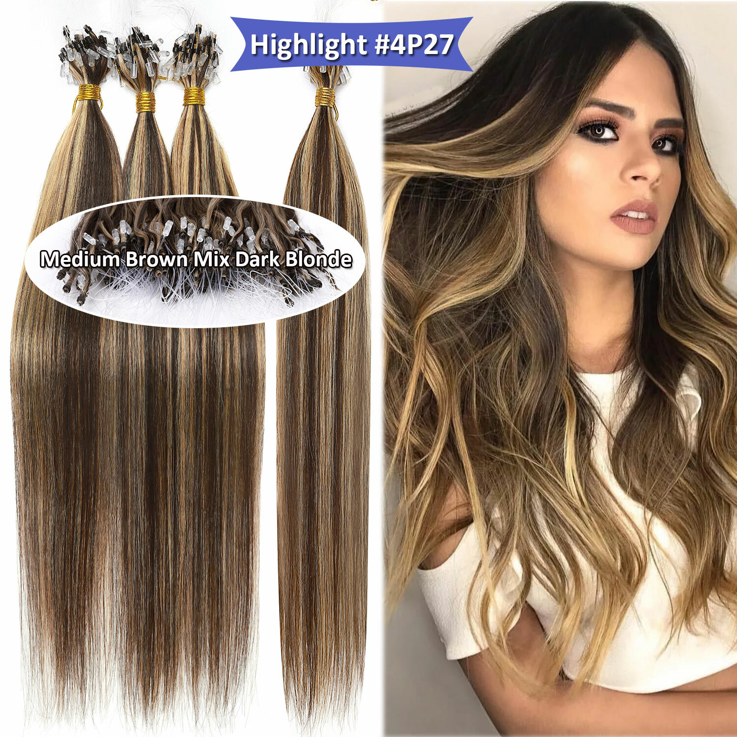 US Micro Ring Loop Tip Remy Human Hair Extensions Silky Straight Micro Bead Link