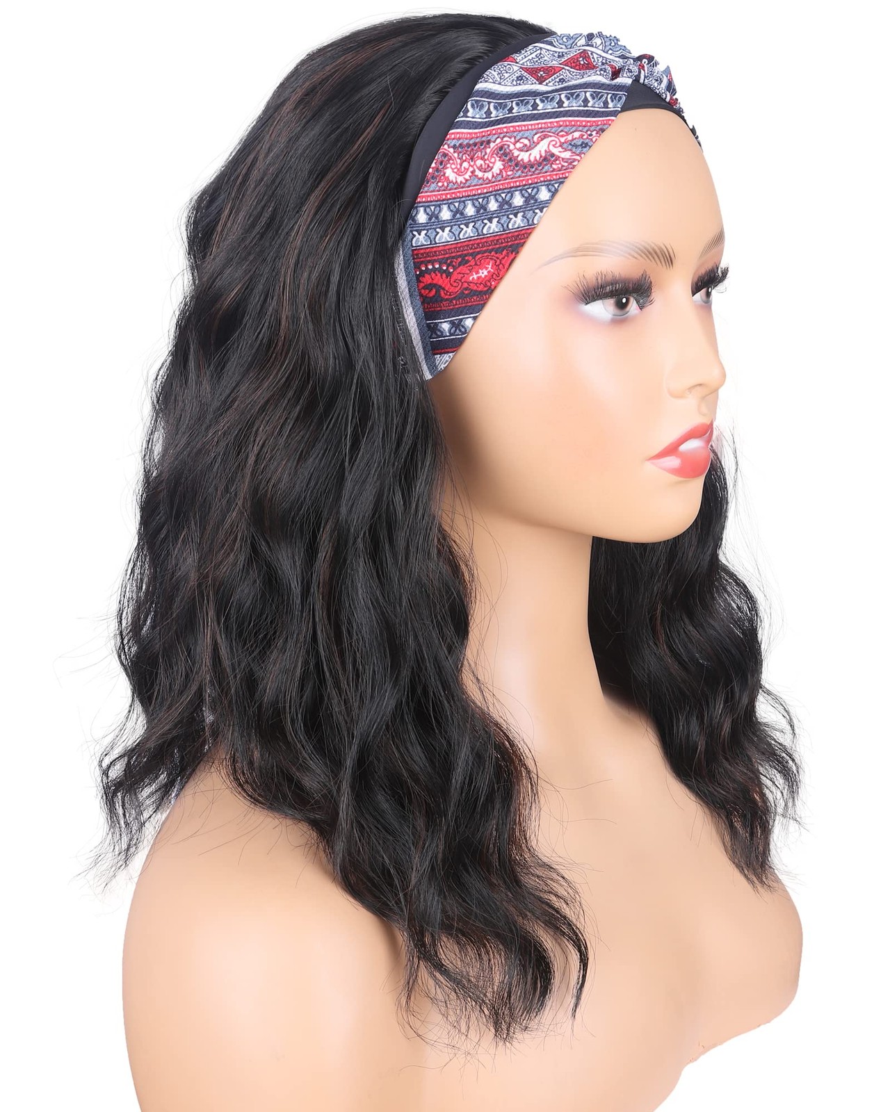 Black Headband Wigs With Brown Highlights For Black Synthetic Black Brown Wav…