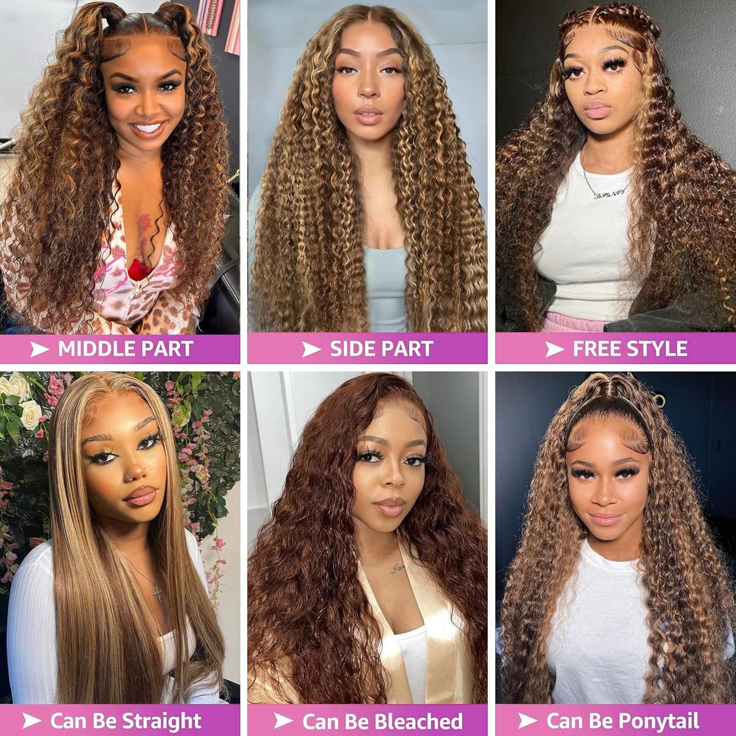 30″ Ombre Lace Front Wig Human Hair Deep Wave 13×6 HD Honey Blonde Curly Wigs