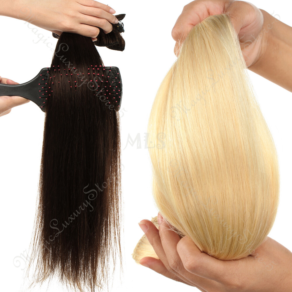 AAAAAAAA Russian 100% Human Hair Extensions Full Head Clip in Remy 8 PIECES Soft
