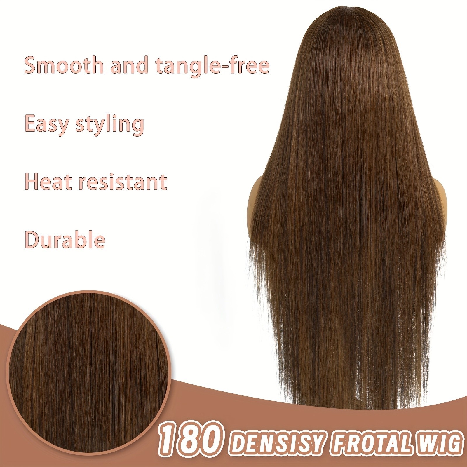 Brown Mixed Color Natural Long Straight Hair Synthetic Lace Front Wigs Glueless