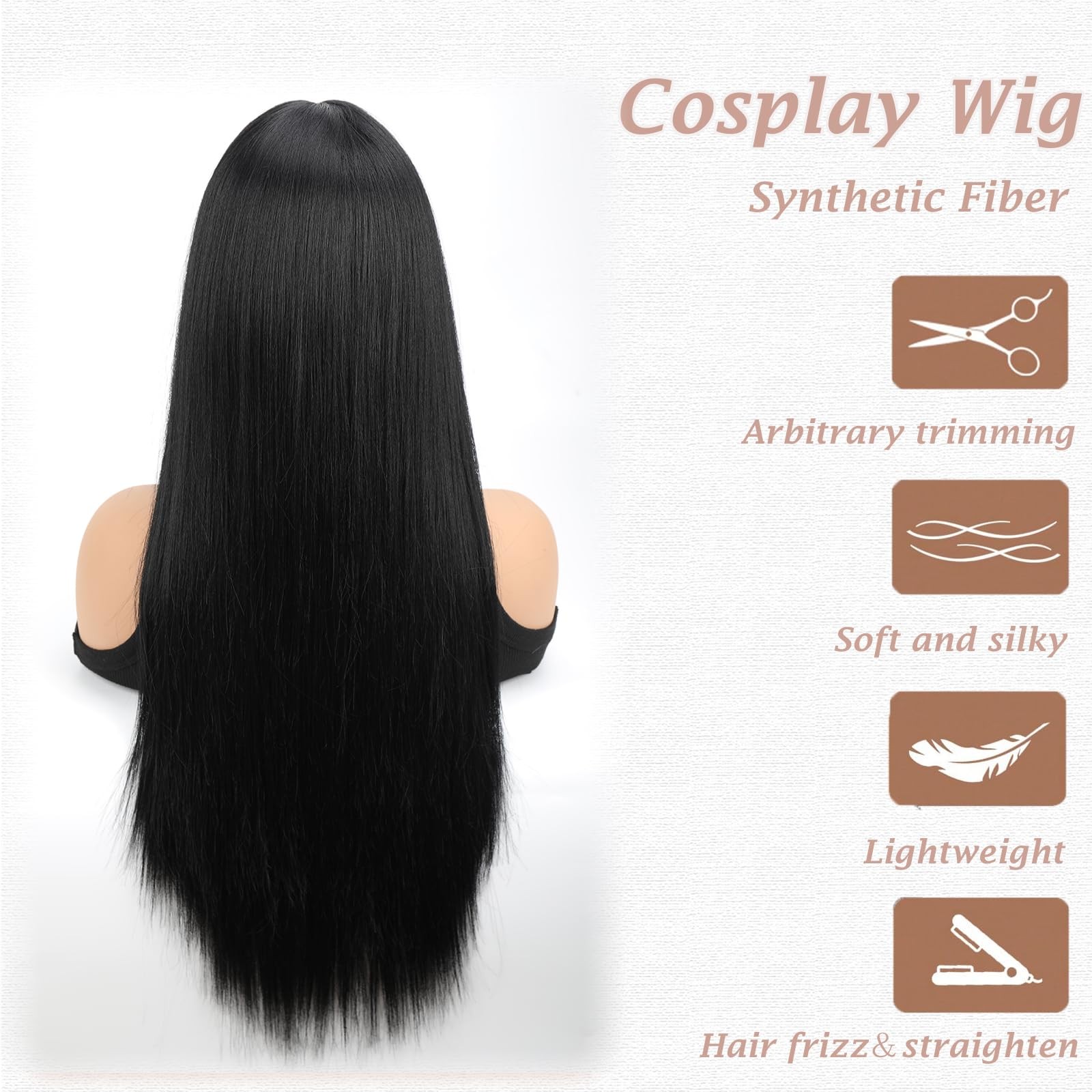 28 Inches Long Synthetic Wigs For Women Black Color Middle Part Heat Resistan…