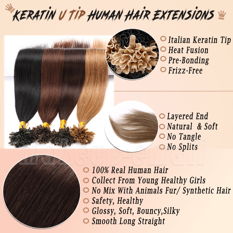 CLEARANCE Pre-Bonded Real Human Hair Extensions Glue Nail U Tip 100% Remy Hair