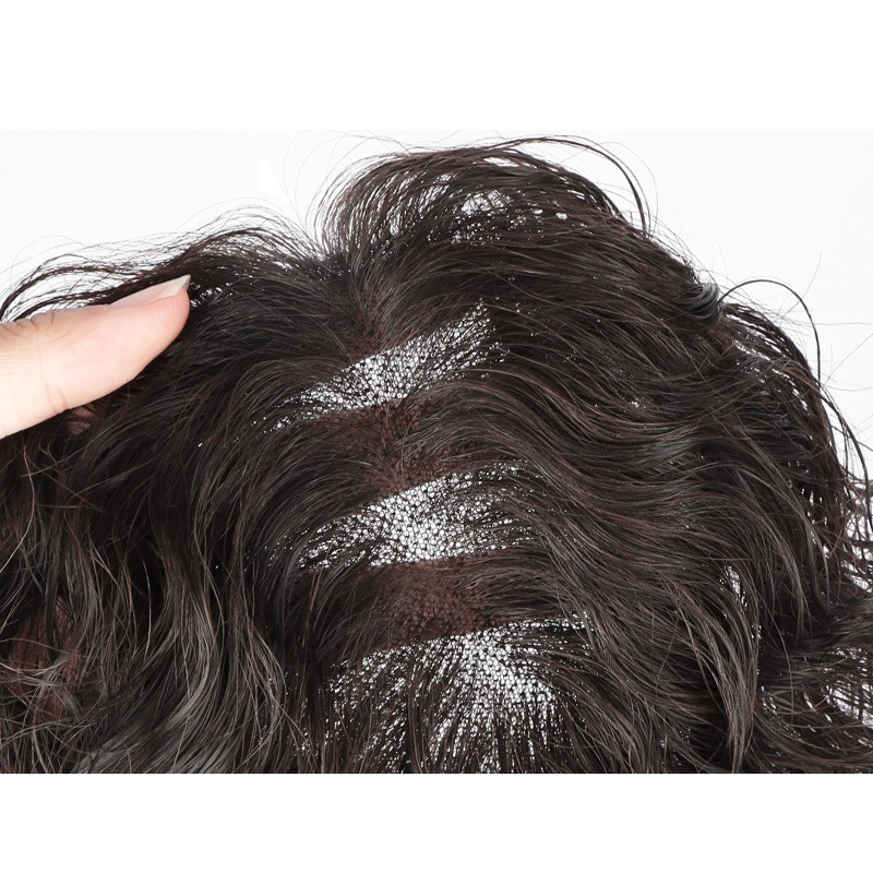 10″Fluffy Curly Wavy Hair Bangs Clip in Real Human Hair Topper Wiglet for Women