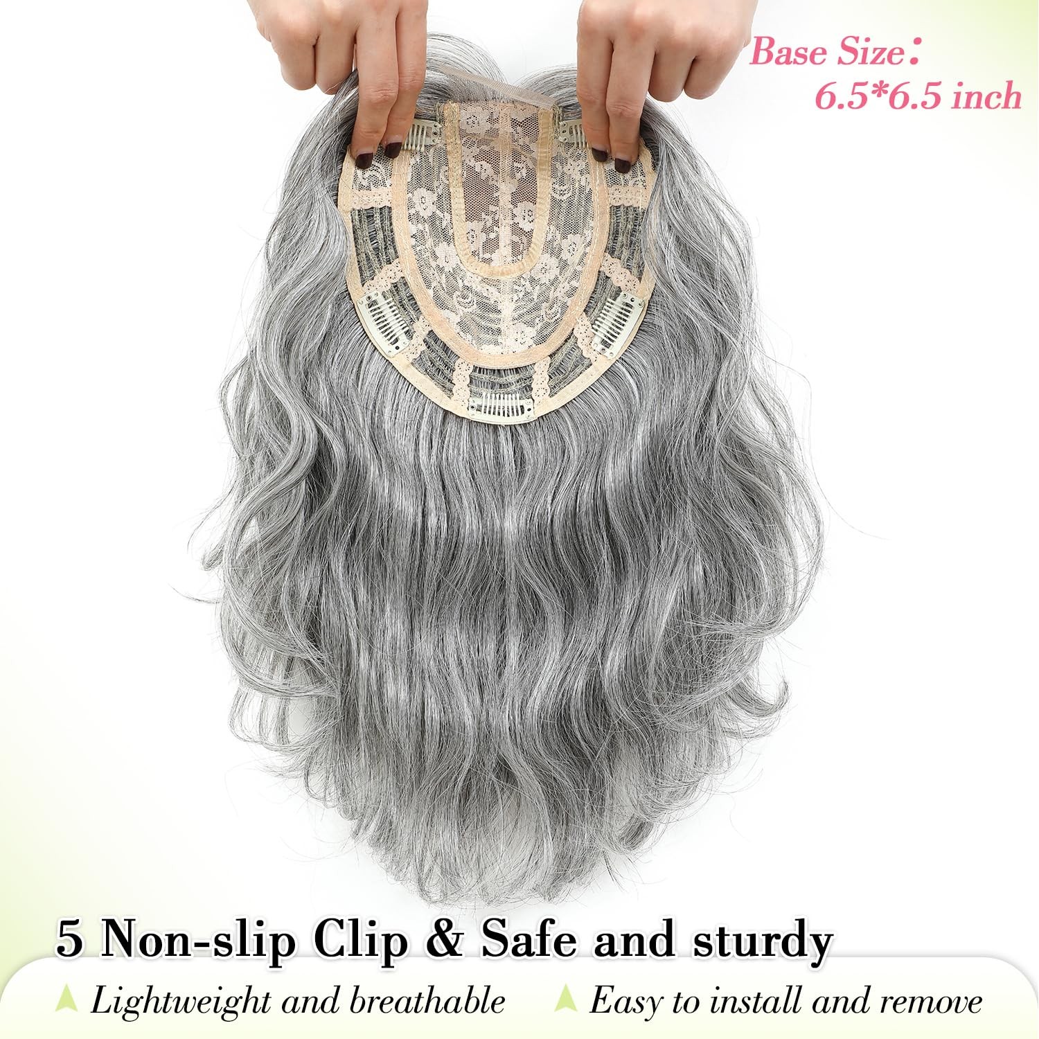 11 Inch Short Wavy Salt and Pepper Hair Topper for Women with Thinning Hair, …