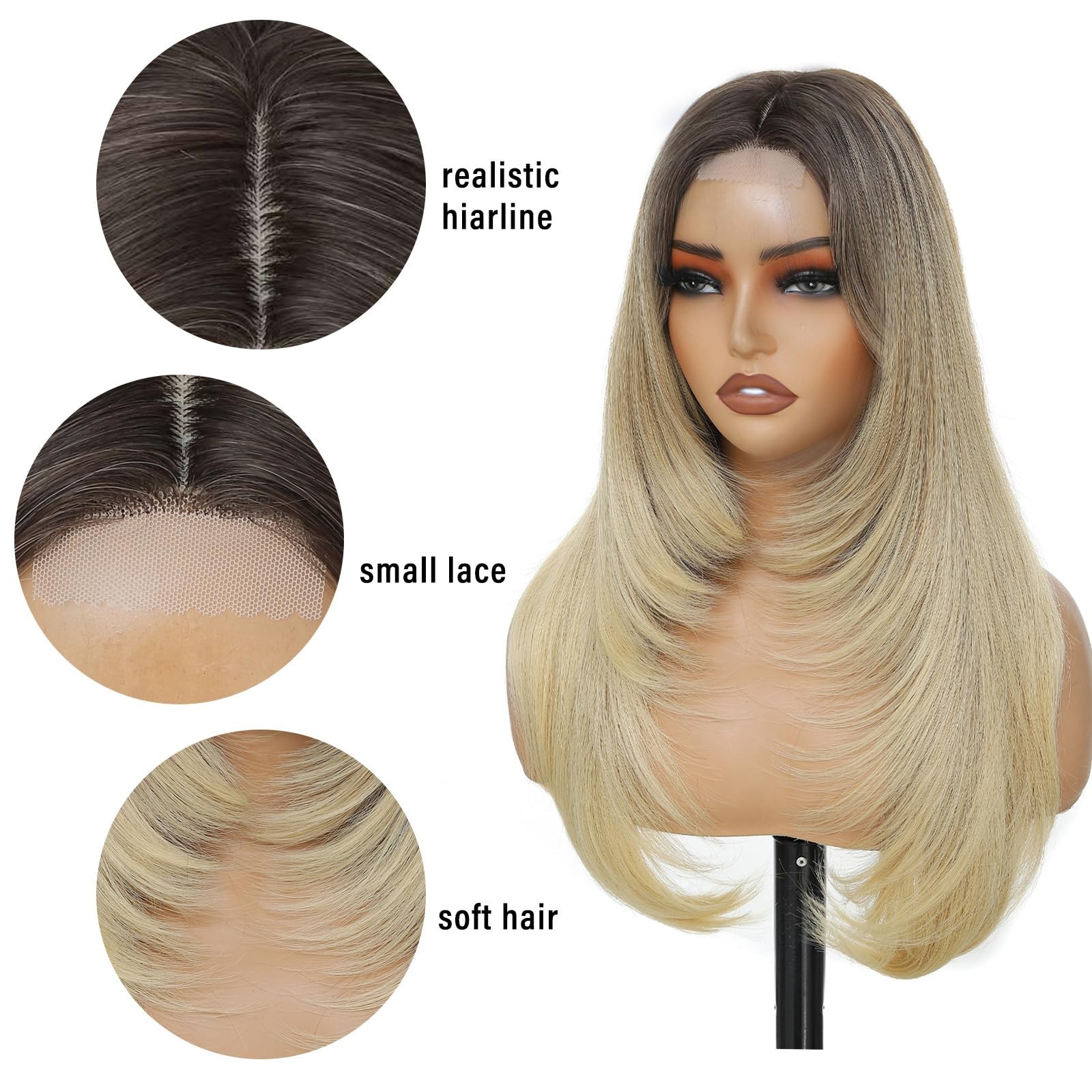 Ombre Blonde Wigs for Women 26 Inch Long Layered Wig Middle Part Blonde Wig S…