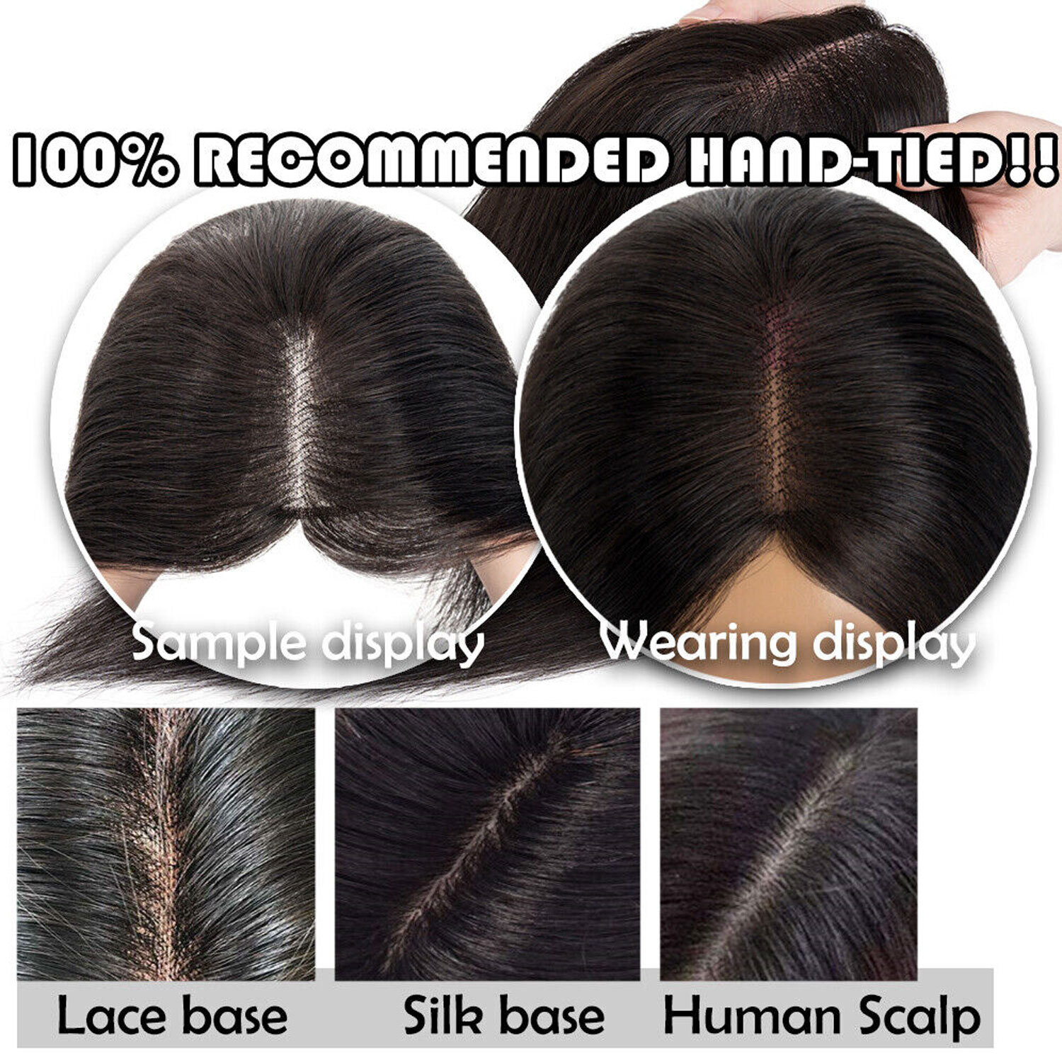 8*10in Lace 100% Real Human Hair Topper Women Clip In Part Top Toupee Hairpieces