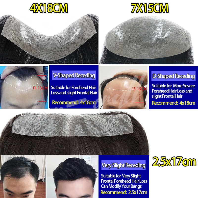 PU Skin Topper Men Toupee Human Hair Replacement System Forehead Hairline/Pieces