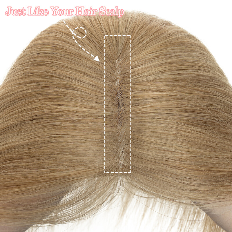 100% Remy Human Hair Extensions Clip In Silk Base Hairpiece Topper Free Part