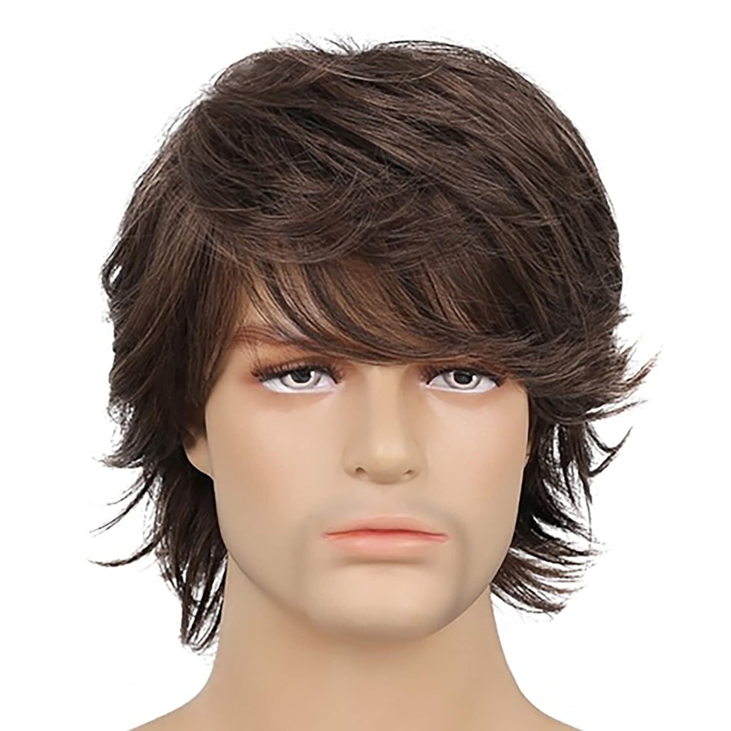 Men Short Brown Wig Natural Fluffy Synthetic Hair Wig Heat Resistant for Cosplay