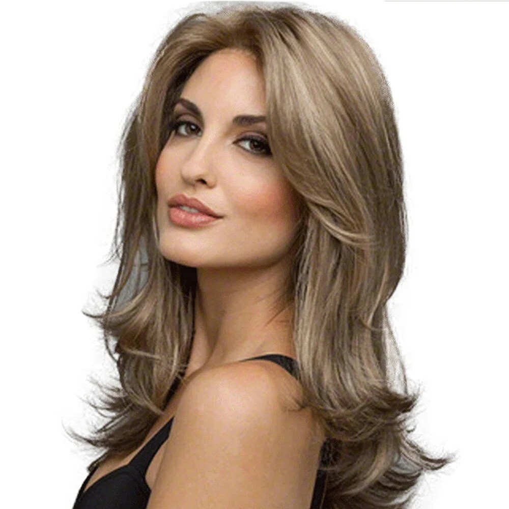 Women Long Curly Brown Natural Wig Glueless Wig Heat Synthesis Adult Female Wig